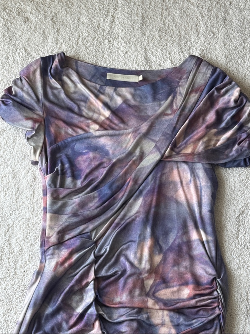 Cris Barros Multi-Color Ruched Short Sleeve Dress - Picture 2 of 7